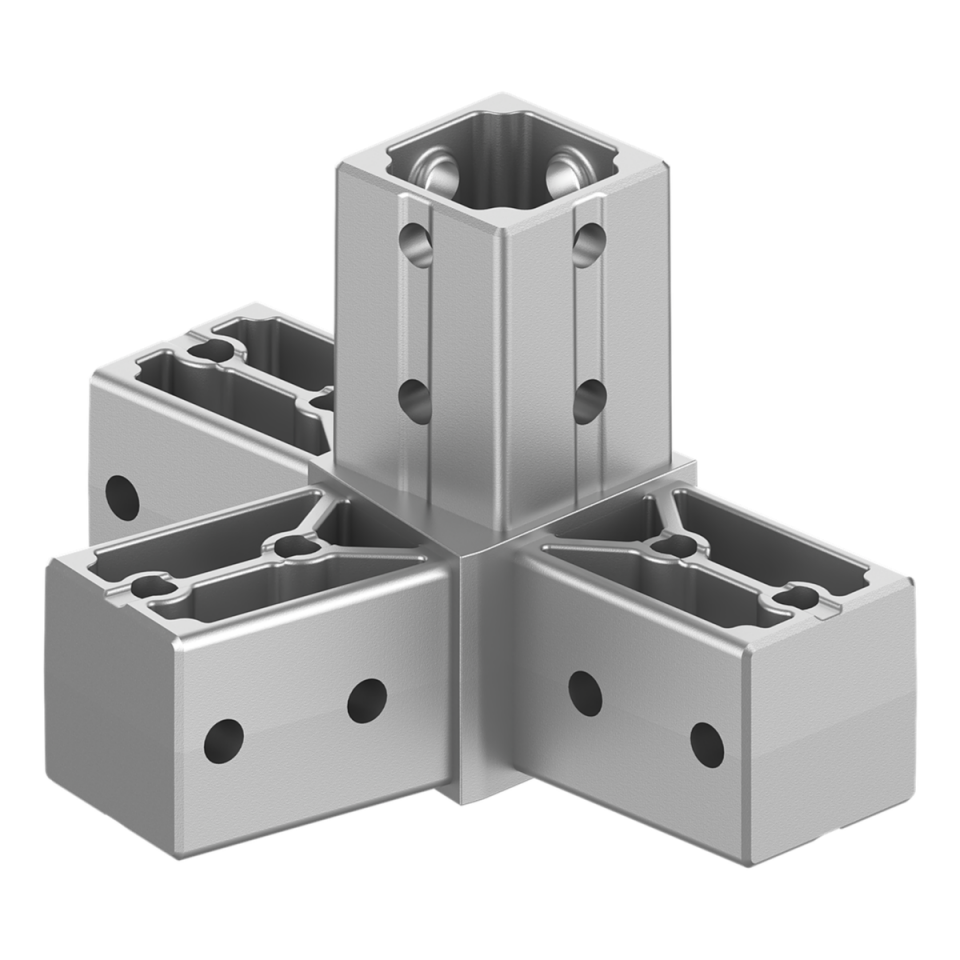 40x40 mm Kutu Profillerle Uyumlu 11,25° Açılı Sol Yönlü Dört Yollu Kenar Bağlantı Konnektörü 4040LA04-1