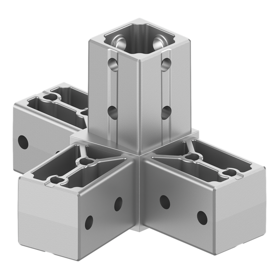 40x40 mm Kutu Profillerle Uyumlu 11,25° Açılı Sağ Yönlü Dört Yollu Kenar Bağlantı Konnektörü 4040LA04-2