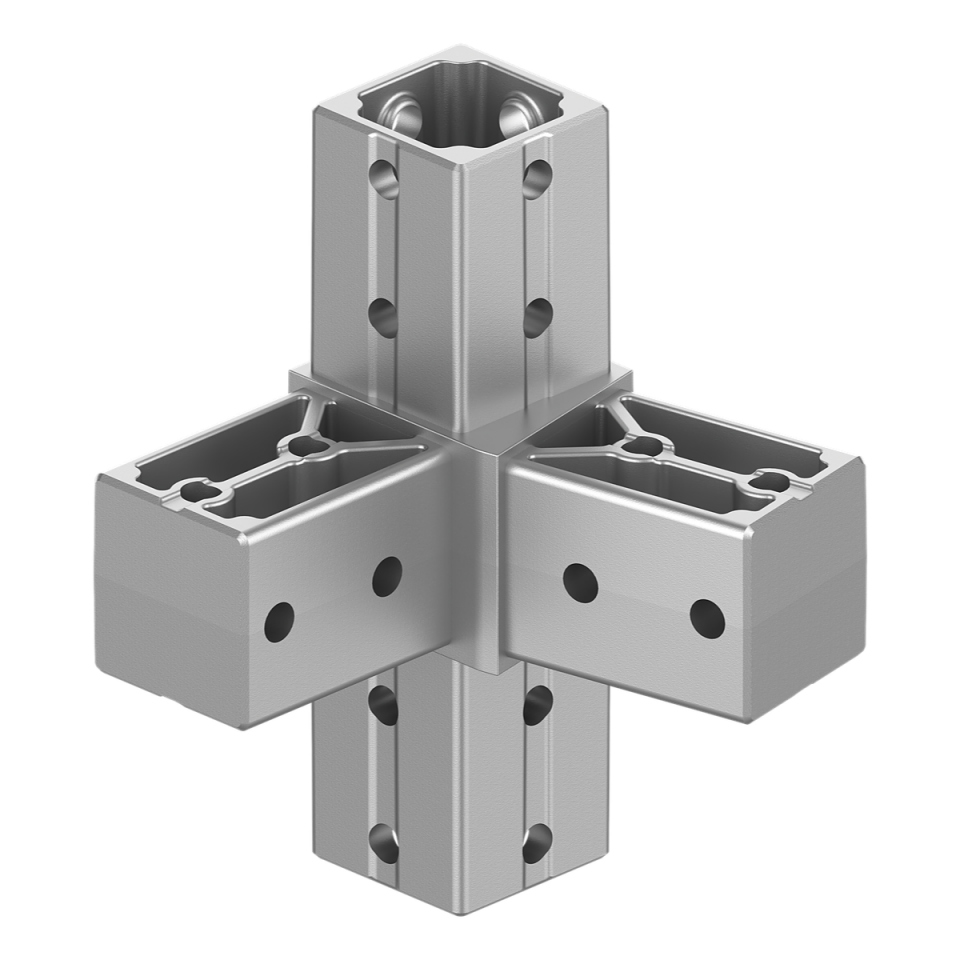 40x40 mm Kutu Profillerle Uyumlu 11,25° Açılı Üst Yönlü Dört Yollu Kenar Bağlantı Konnektörü 4040LA04-3