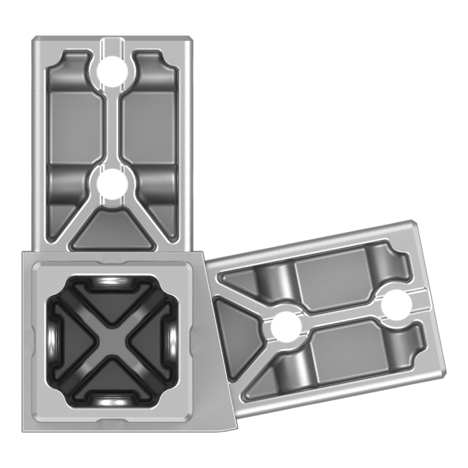 40x40 mm Kutu Profillerle Uyumlu 11,25° Açılı Alt Yönlü Dört Yollu Kenar Bağlantı Konnektörü