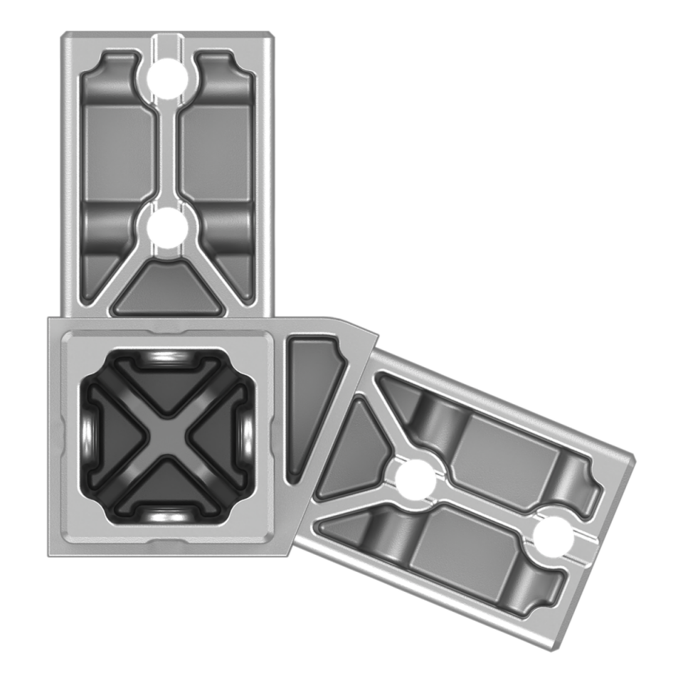 40x40 mm Kutu Profillerle Uyumlu 22,5° Geniş Açılı Sol Yönlü Üç Yollu Köşe Bağlantı Konnektörü 4040MA03-3