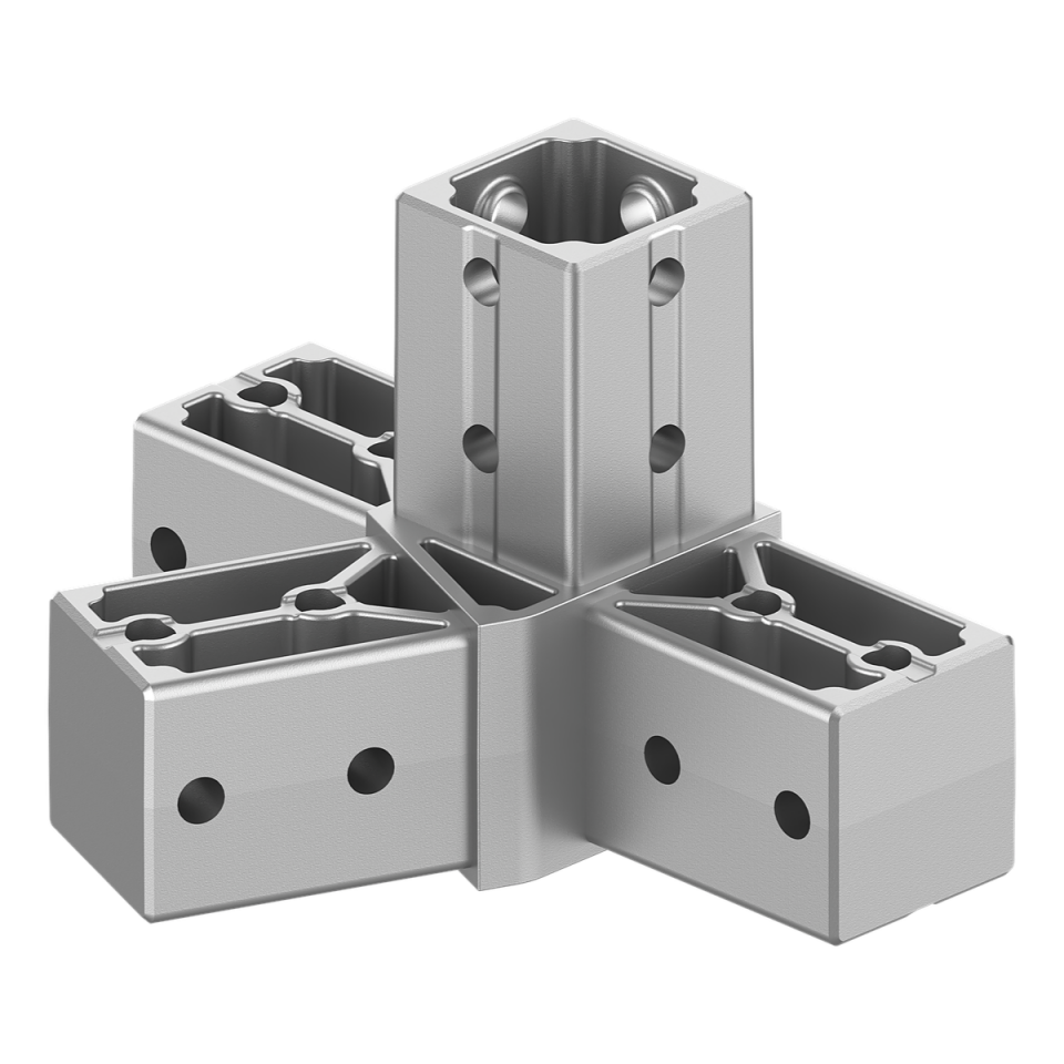 40x40 mm Kutu Profillerle Uyumlu 22,5° Açılı Sol Yönlü Dört Yollu Kenar Bağlantı Konnektörü 4040MA04-1