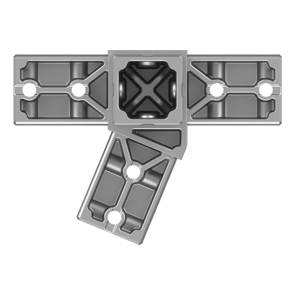 40x40 mm Kutu Profillerle Uyumlu 22,5° Açılı Sol Yönlü Dört Yollu Kenar Bağlantı Konnektörü 4040MA04-1