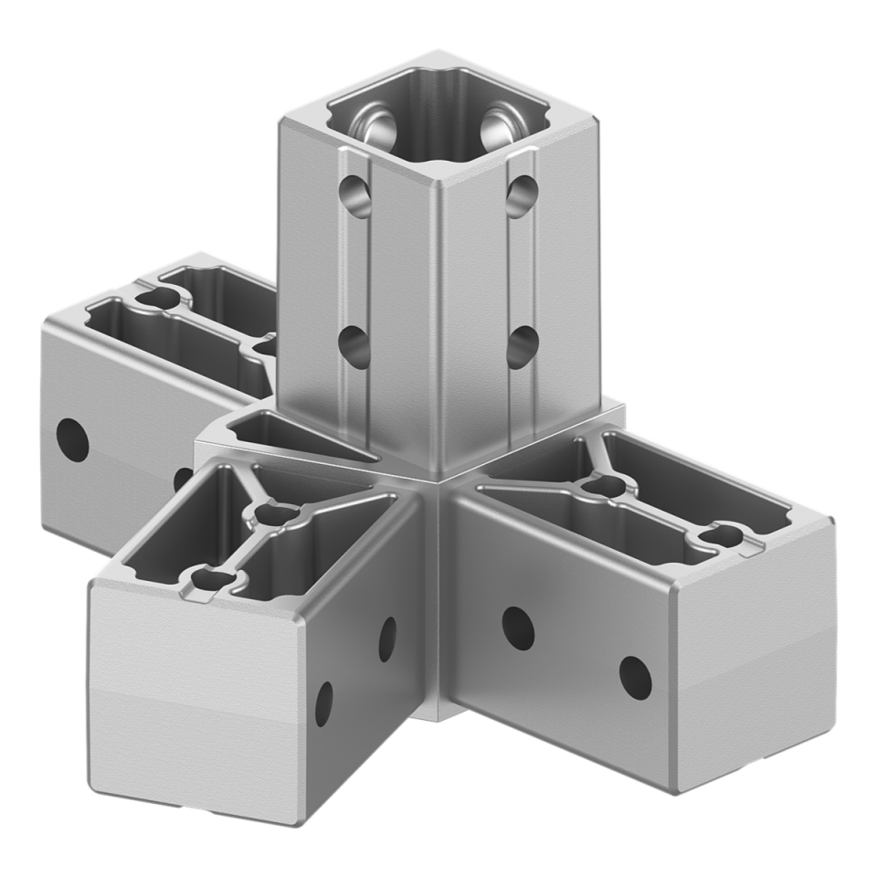 40x40 mm Kutu Profillerle Uyumlu 22,5° Açılı Sağ Yönlü Dört Yollu Kenar Bağlantı Konnektörü 4040MA04-2