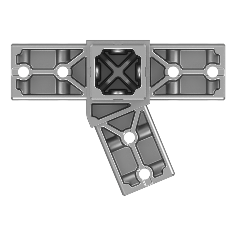 40x40 mm Kutu Profillerle Uyumlu 22,5° Açılı Sağ Yönlü Dört Yollu Kenar Bağlantı Konnektörü 4040MA04-2