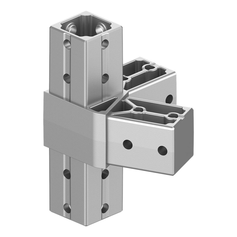 40x40 mm Kutu Profillerle Uyumlu 22,5° Açılı Üst Yönlü Dört Yollu Kenar Bağlantı Konnektörü 4040MA04-3
