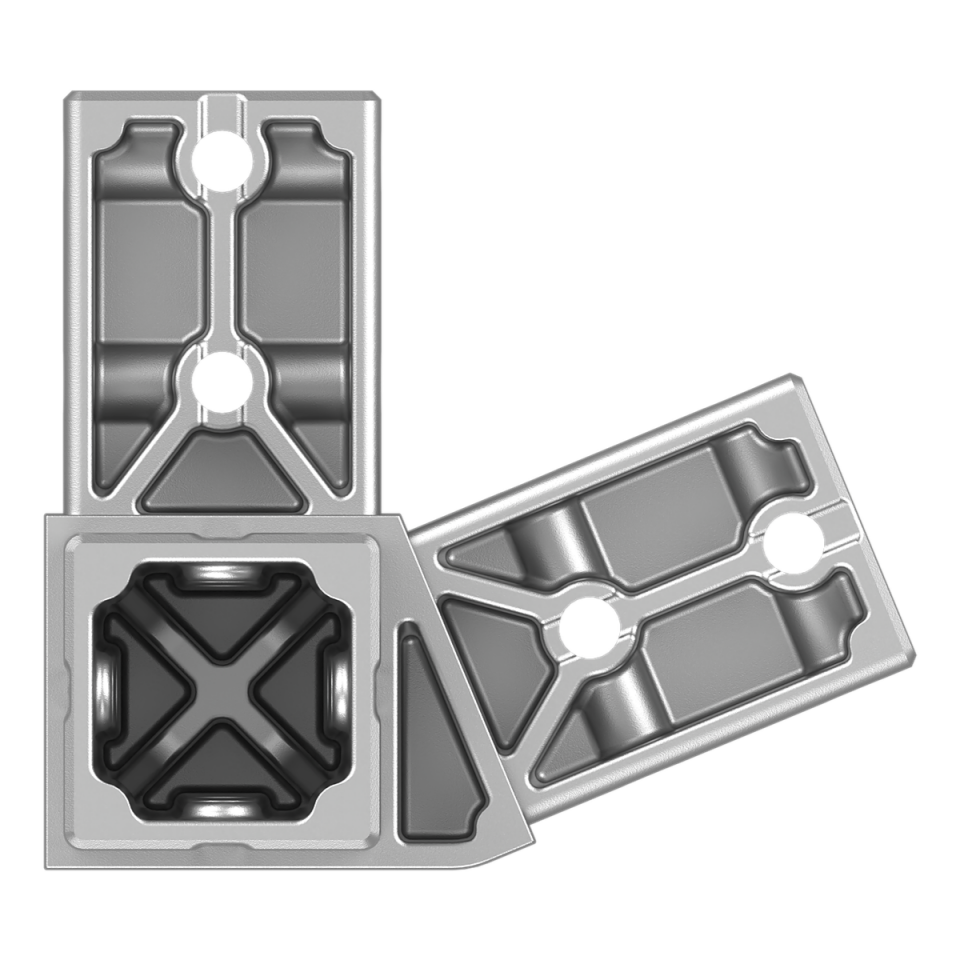 40x40 mm Kutu Profillerle Uyumlu 22,5° Açılı Üst Yönlü Dört Yollu Kenar Bağlantı Konnektörü 4040MA04-3