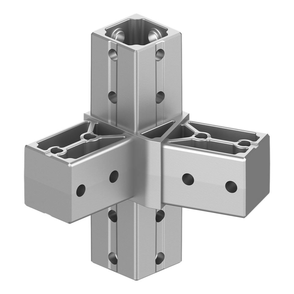 40x40 mm Kutu Profillerle Uyumlu 22,5° Açılı Alt Yönlü Dört Yollu Kenar Bağlantı Konnektörü 4040MA04-4