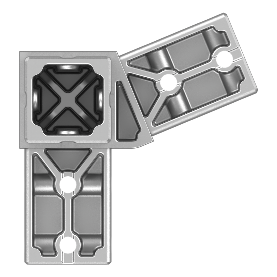 40x40 mm Kutu Profillerle Uyumlu 22,5° Açılı Alt Yönlü Dört Yollu Kenar Bağlantı Konnektörü 4040MA04-4