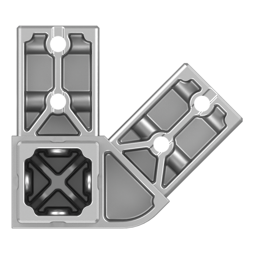 40x40 mm Kutu Profillerle Uyumlu 45° Dar Açılı Sol Yönlü Üç Yollu Köşe Bağlantı Konnektörü 4040HA03-3