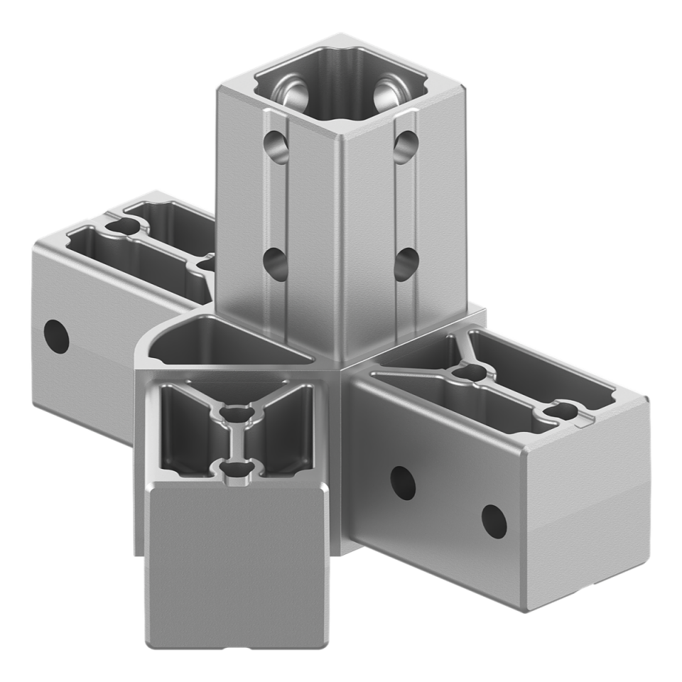 40x40 mm Kutu Profillerle Uyumlu 45° Açılı Sağ Yönlü Dört Yollu Kenar Bağlantı Konnektörü 4040HA04-2