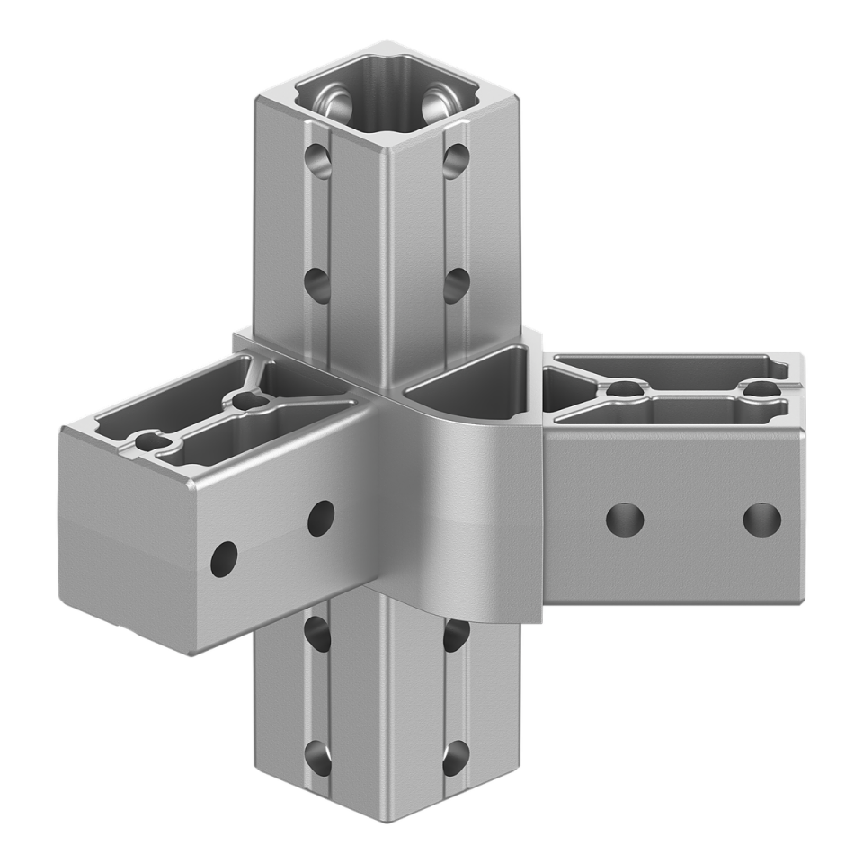 40x40 mm Kutu Profillerle Uyumlu 45° Açılı Alt Yönlü Dört Yollu Kenar Bağlantı Konnektörü 4040HA04-3