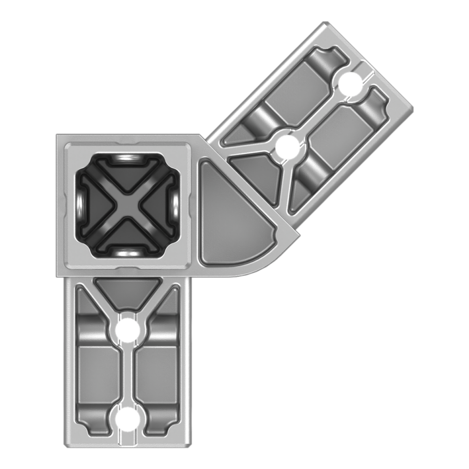 40x40 mm Kutu Profillerle Uyumlu 45° Açılı Alt Yönlü Dört Yollu Kenar Bağlantı Konnektörü 4040HA04-3