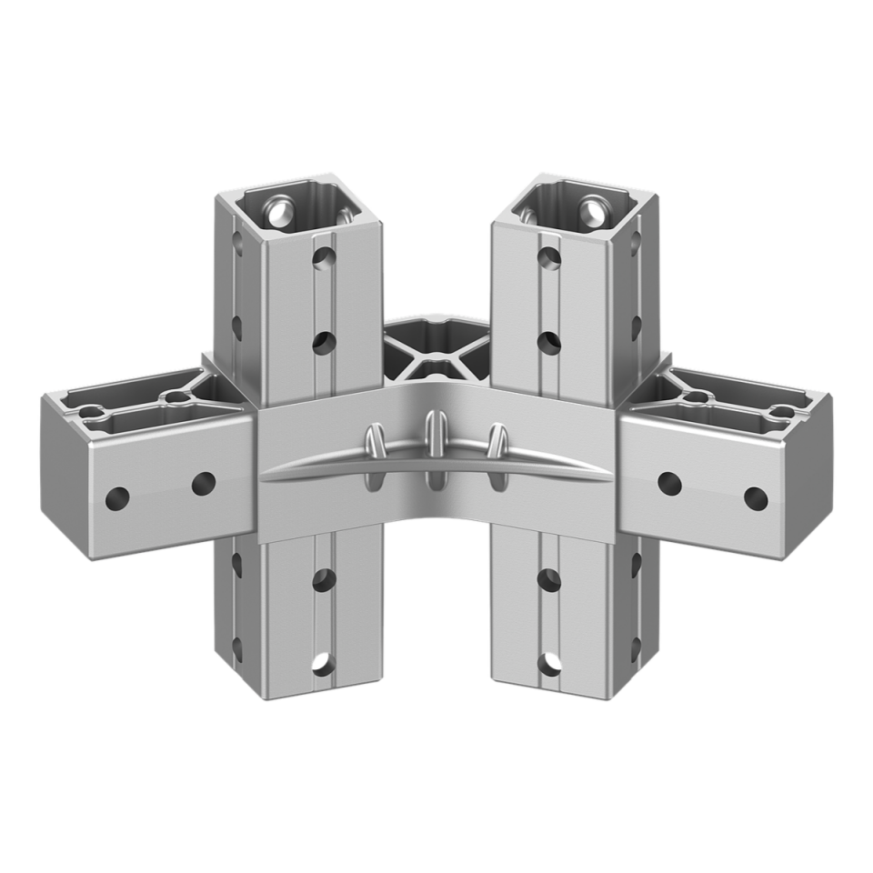 40x40 mm Kutu Profillerle Uyumlu 22,5° Açılı Çift Yön Aşıklı Dört Yollu Mahya Bağlantı Konnektörü 4040MR06-1