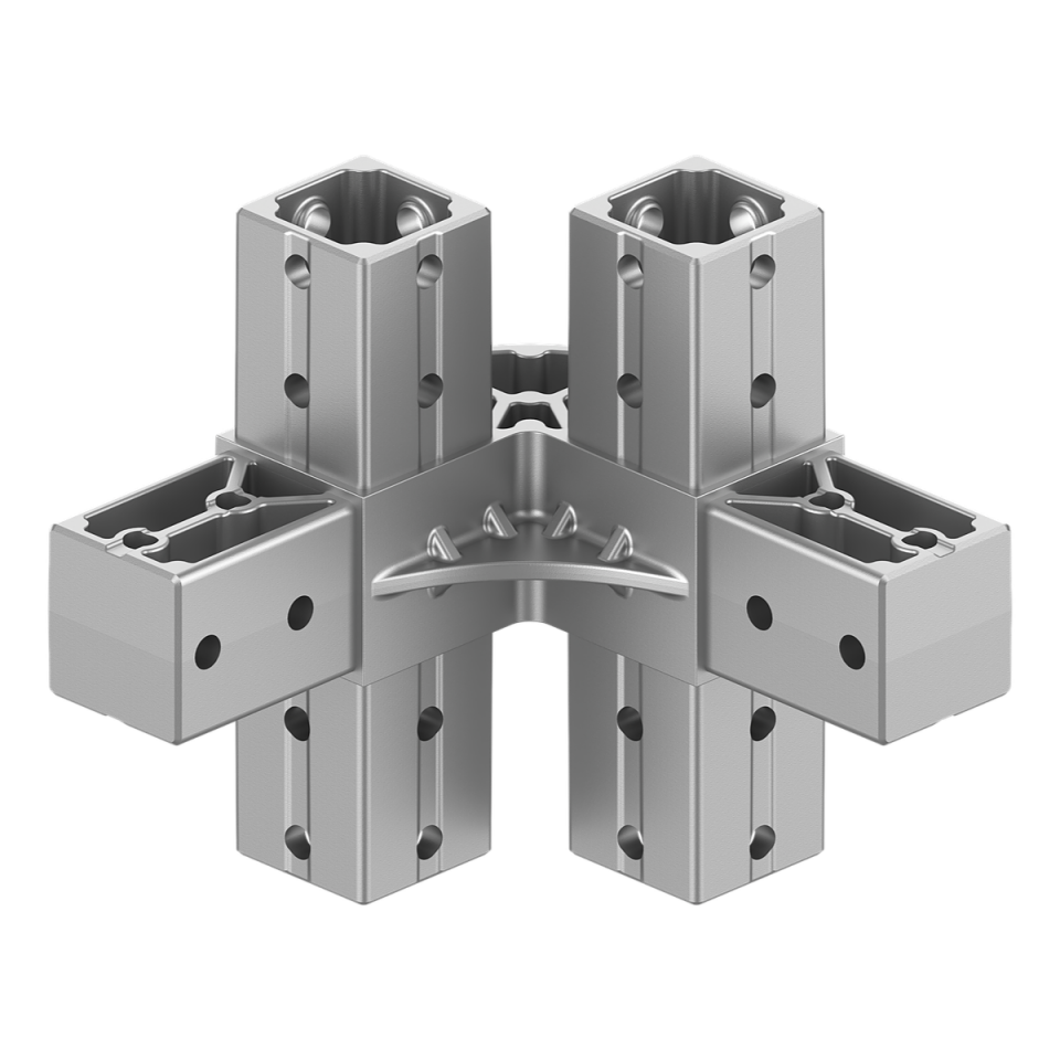 40x40 mm Kutu Profillerle Uyumlu 45° Açılı Çift Yön Aşıklı Dört Yollu Mahya Bağlantı Konnektörü 4040HR06-1