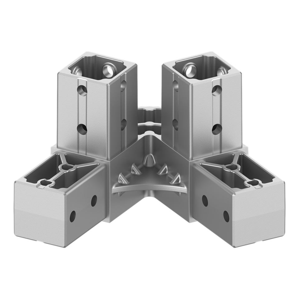 40x40 mm Kutu Profillerle Uyumlu 60° Açılı Tek Yön Aşıklı Dört Yollu Mahya Bağlantı Konnektörü 4040ER04-1