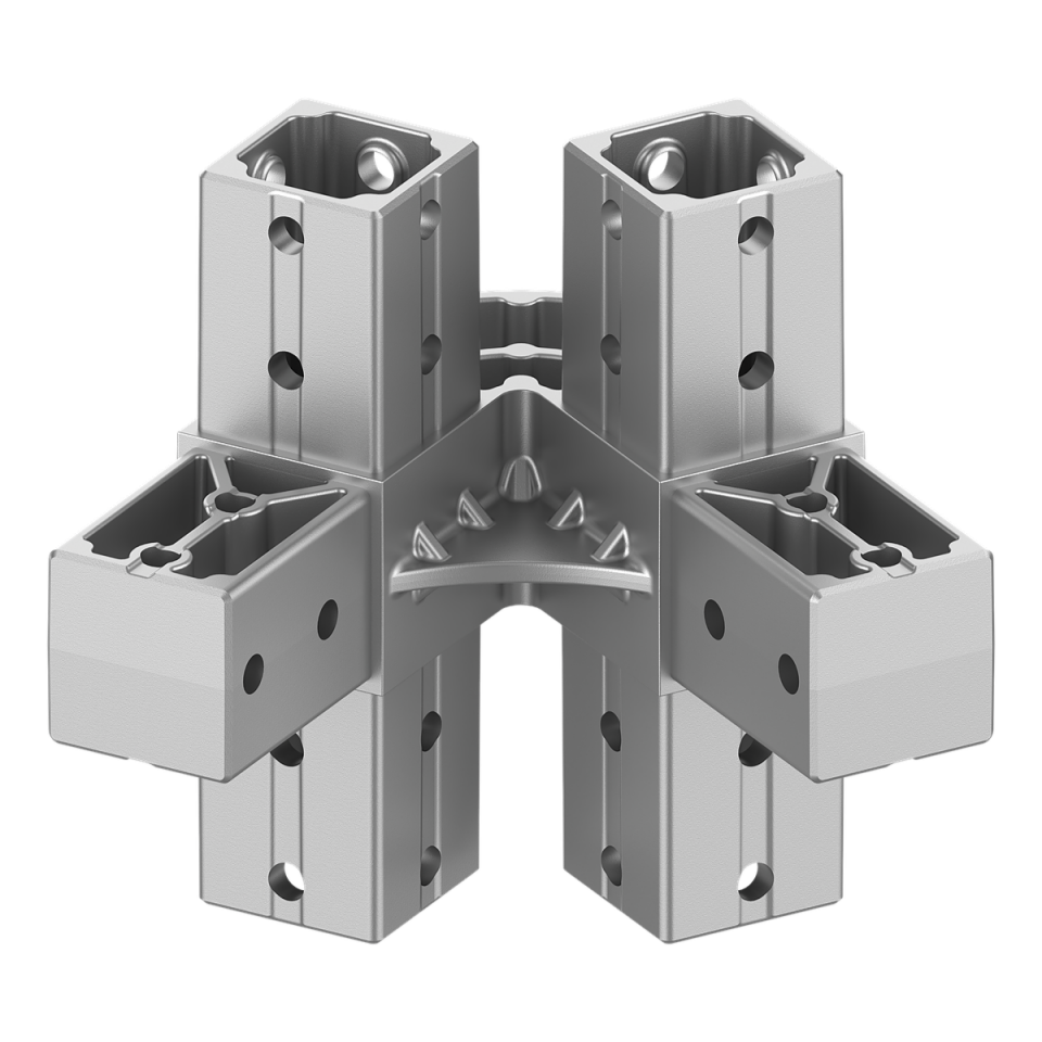 40x40 mm Kutu Profillerle Uyumlu 60° Açılı Çift Yön Aşıklı Dört Yollu Mahya Bağlantı Konnektörü 4040ER06-1